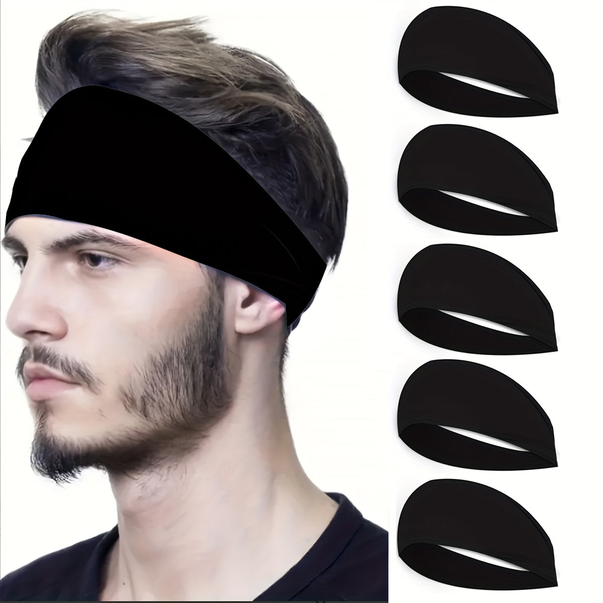 Men's Sports Sweat-Absorbent Headband Set of 5 for Running Fitness Yoga