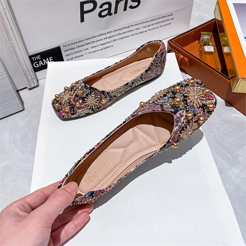 Women's Leather Flat Shoes Comfortable Slip-On Black Size 7