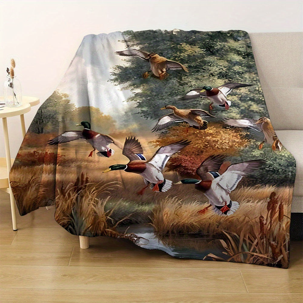 Duck Hunting Pond Flannel Throw Blanket Hypoallergenic All-Season Travel Camping Polyester