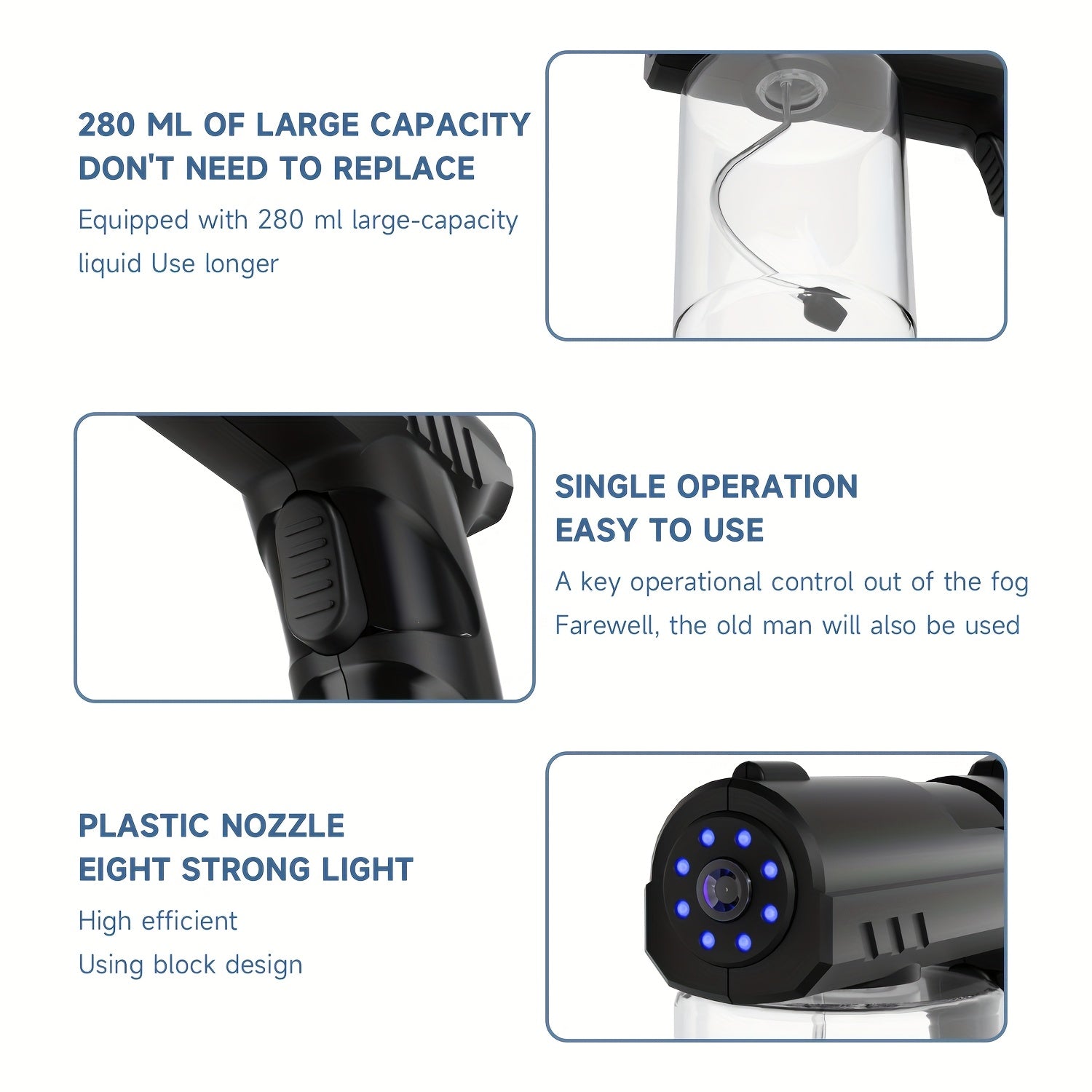 Nano Mist Sprayer Handheld Blue Light Atomization Gun with USB Rechargeable Battery and 8 Mist Patterns