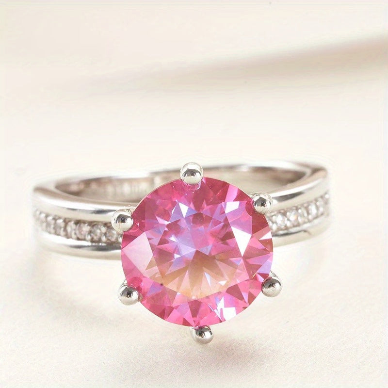Pink Moissanite Sterling Silver Ring 2 Carat Wedding Jewelry