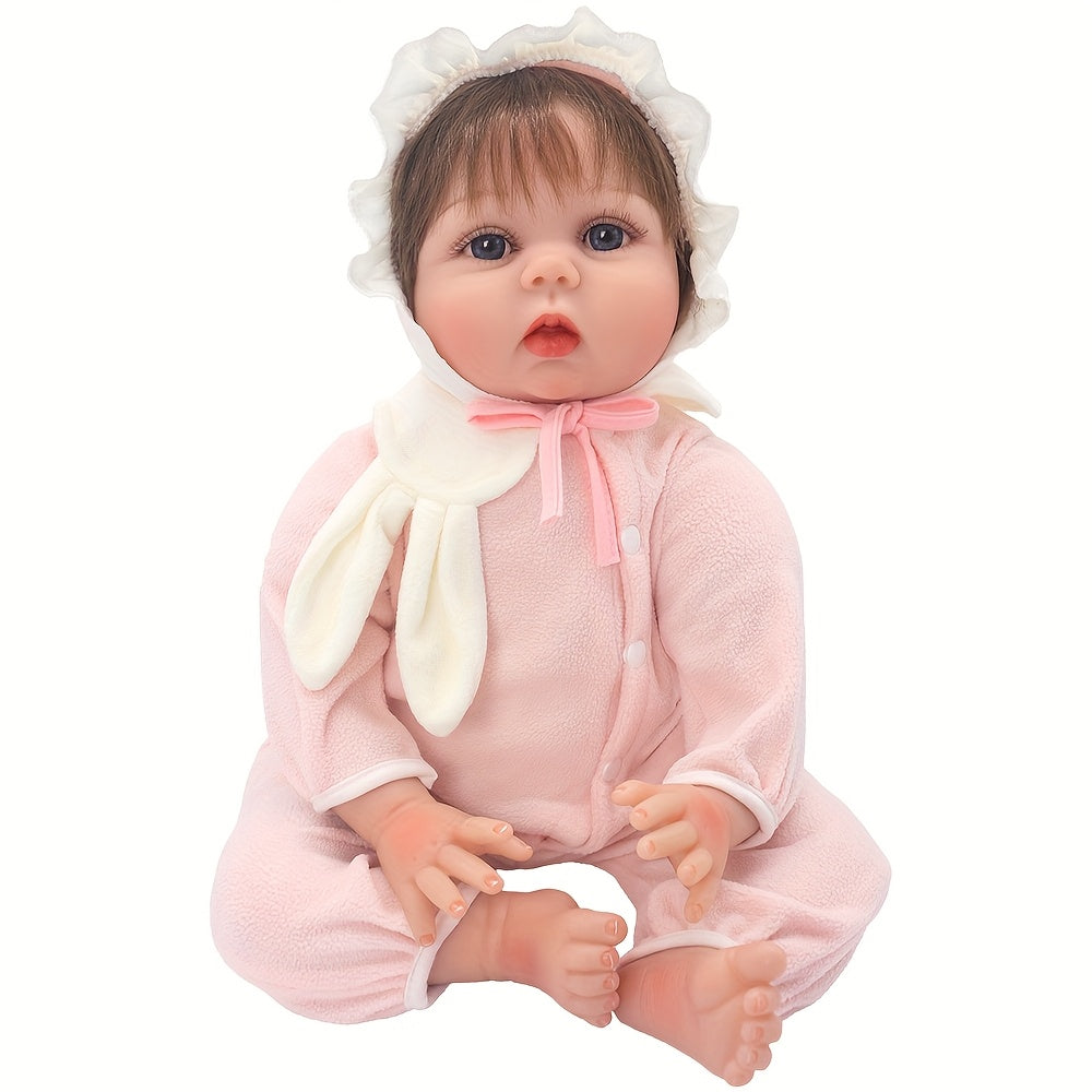 Pink Rabbit Ears Onesie with Cap for 22 Inch Silicone Dolls Kids Toy Clothing