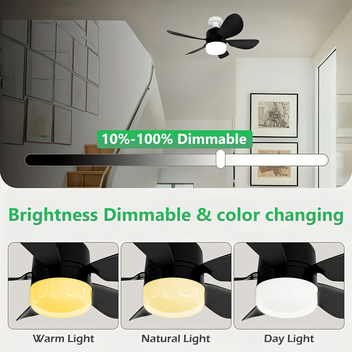 Black LED Ceiling Fan Light with 5 Blades, E26/E27 Socket, Adjustable Speed