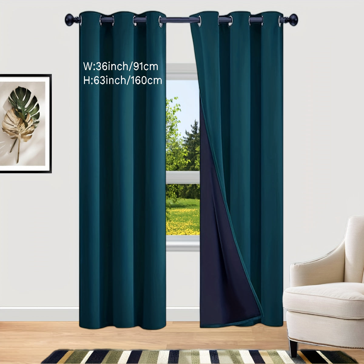 Bedroom Curtains Set with Coated Insulation Blackout Grommet Design 2 Pieces
