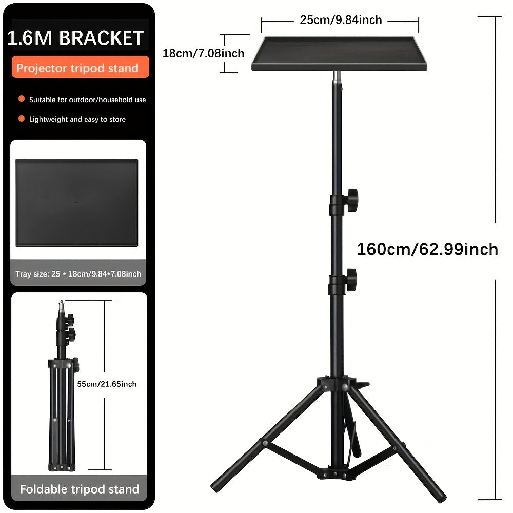 Adjustable 1.6M Iron Projector Stand with Tray Foldable Three-Legged Design