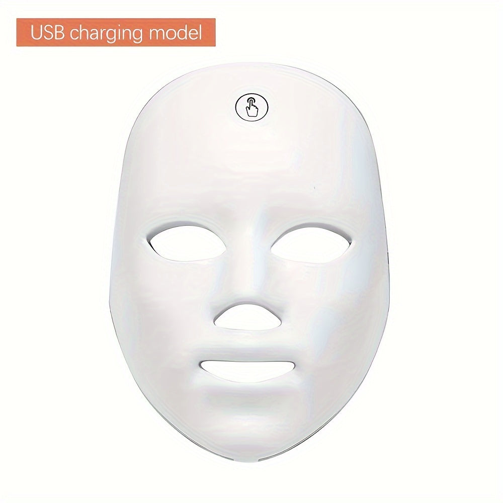 LED Facial Mask with 7 Colors, USB Rechargeable, Detachable Strap, Low Voltage