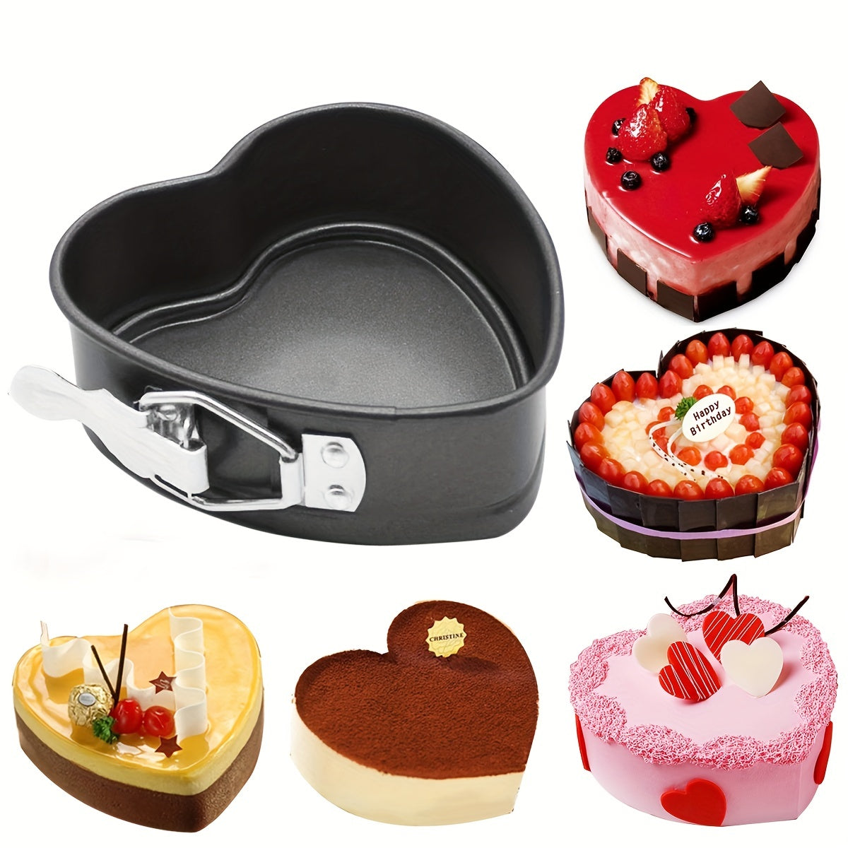 Heart-Shaped Detachable Bottom Baking Pan 10.49cm Nonstick Leakproof Cake Mold
