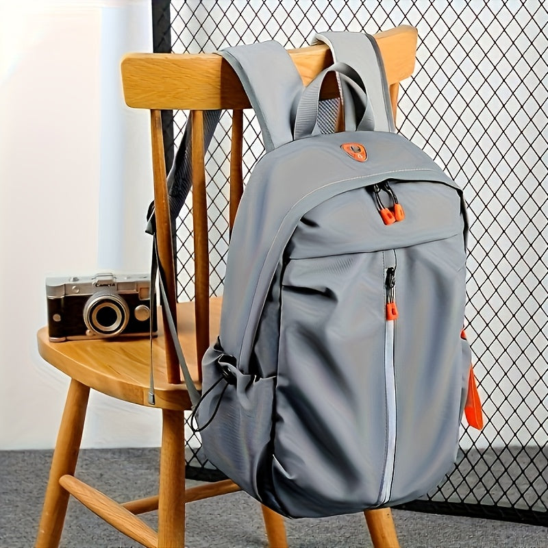 Men's Light Gray Polyester Backpack with Zippered Compartments and Adjustable Straps