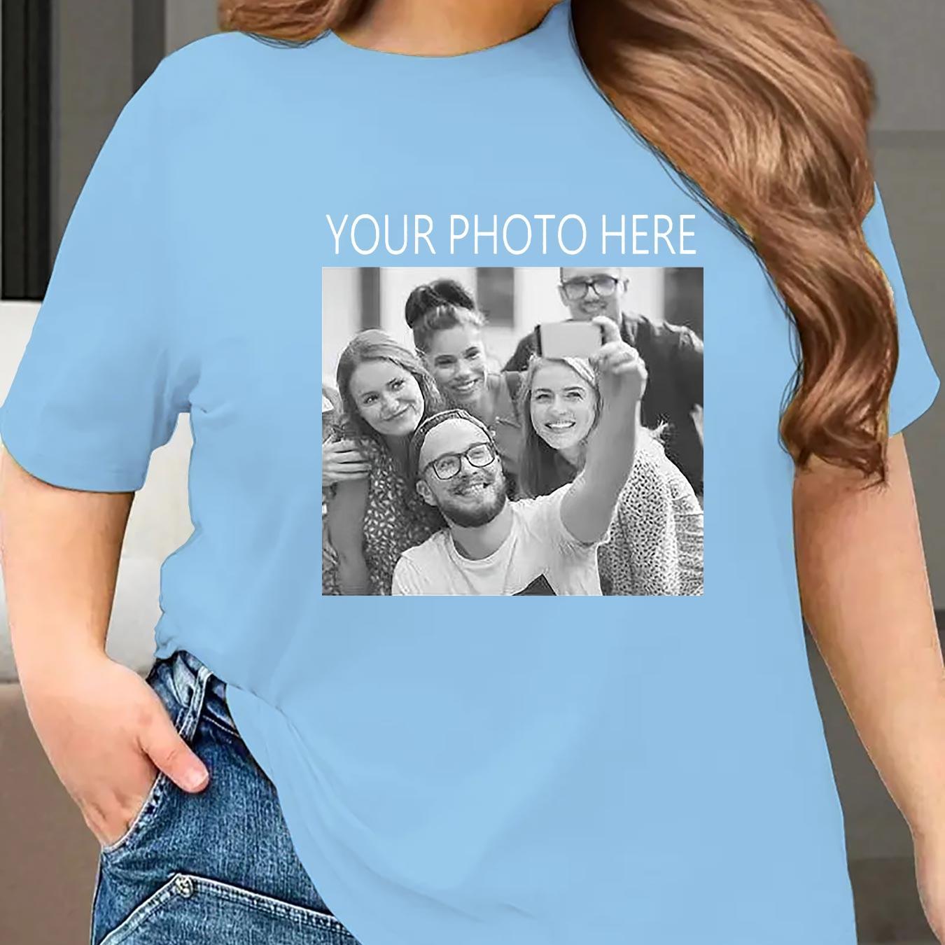 Plus Size Women's Cotton T-Shirt Short Sleeve Custom Photo Black Casual Top