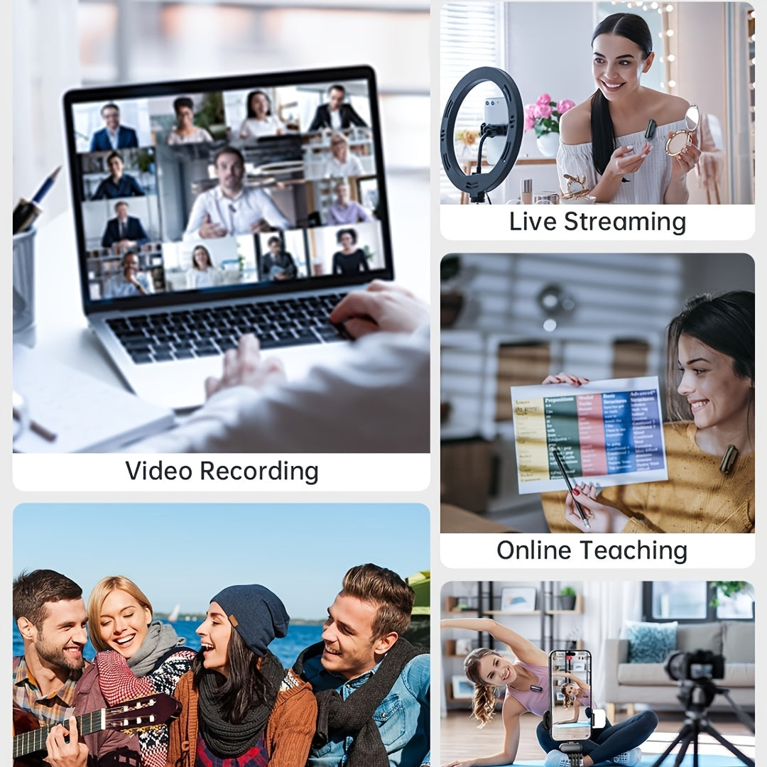 Wireless Tie Microphones Set for Android iPhone iPad with Charging Case Noise Cancelling Clip-On for Vlogging Recording and Live Streaming