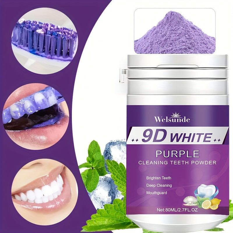 Travel Size Purple Teeth Whitening Powder 2.7oz Minty Fresh Deep Clean Gentle on Gums