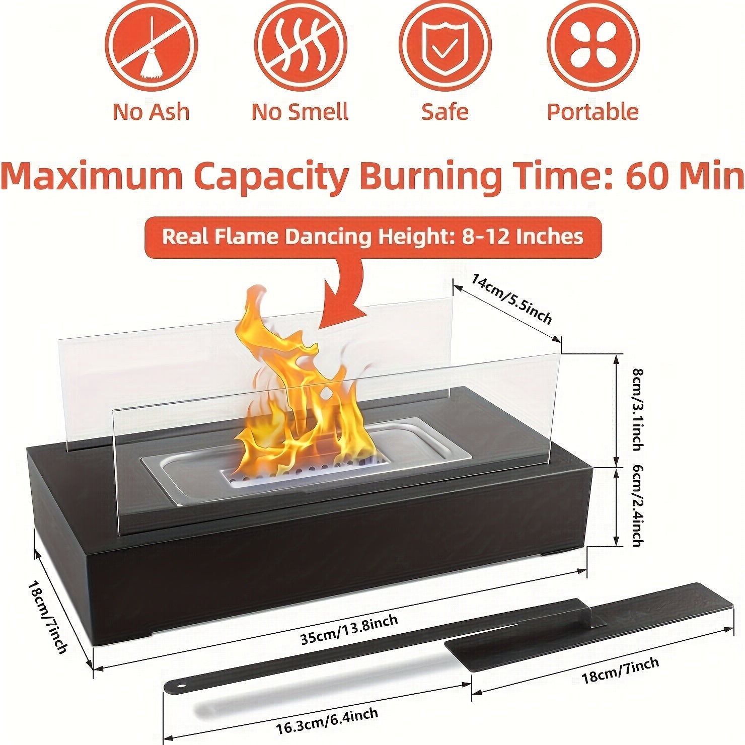 Portable Alcohol Fireplace Heater Lamp with Glass and Metal for Romantic and Social Events