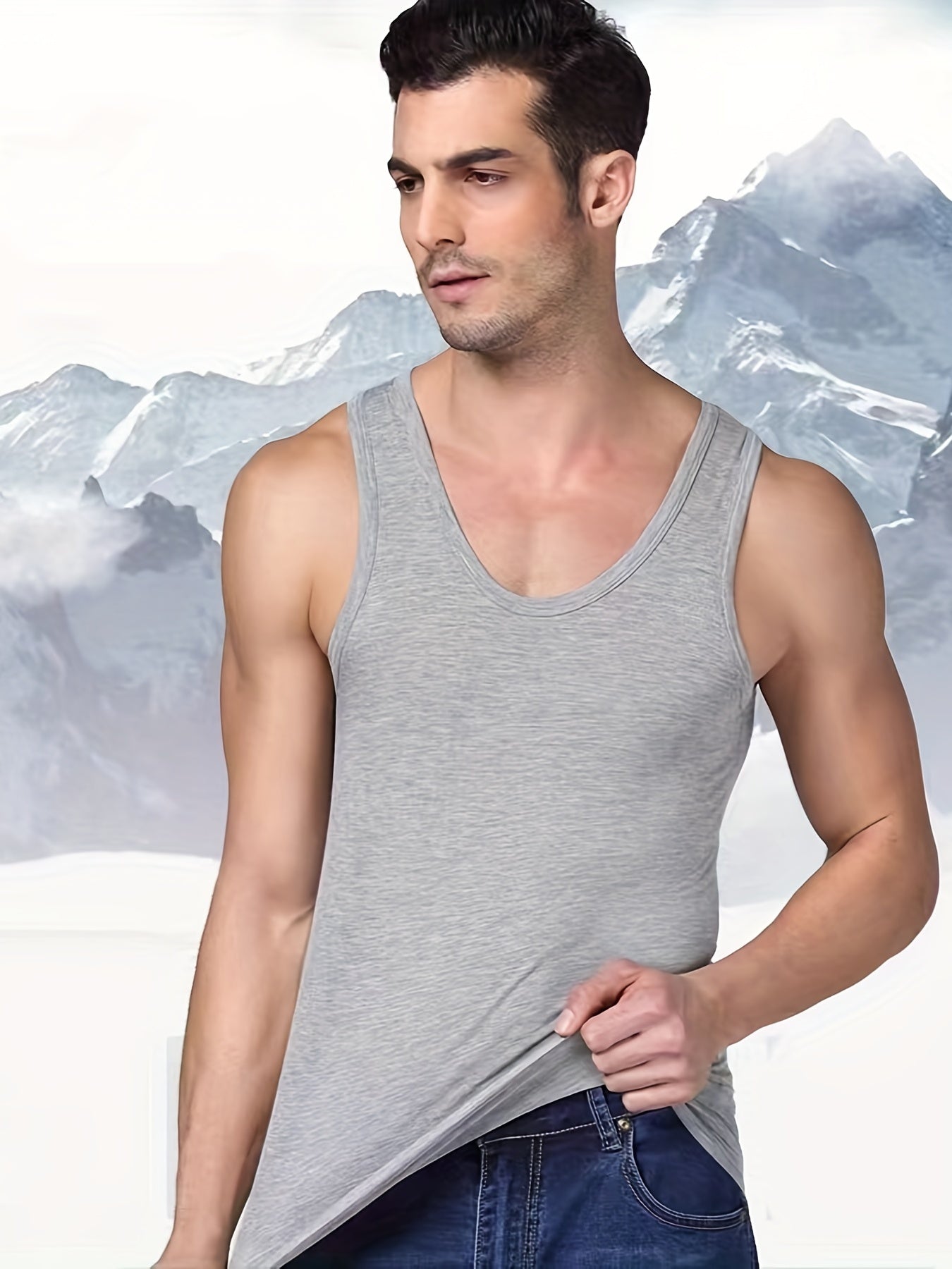 Men's Solid Color High Stretch Viscose Tank Tops Set of 5 for Fitness and Summer Pajamas