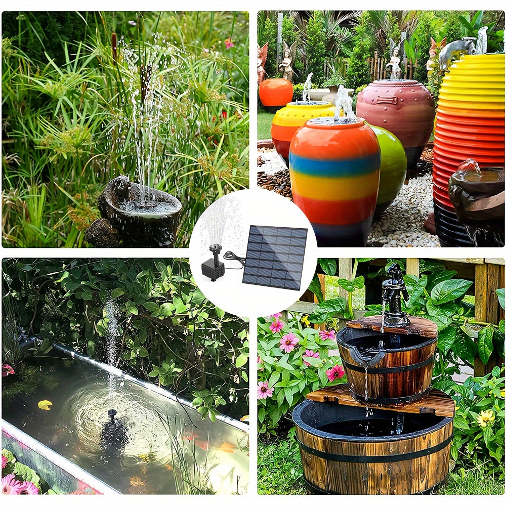 Солнечная насосная установка для фонтана с мощностью 1,4 Вт и 6 насадками для уличных водных объектов, изготовленная из прочного пластикового материала для купален для птиц, прудов, садов и аквариумов.
