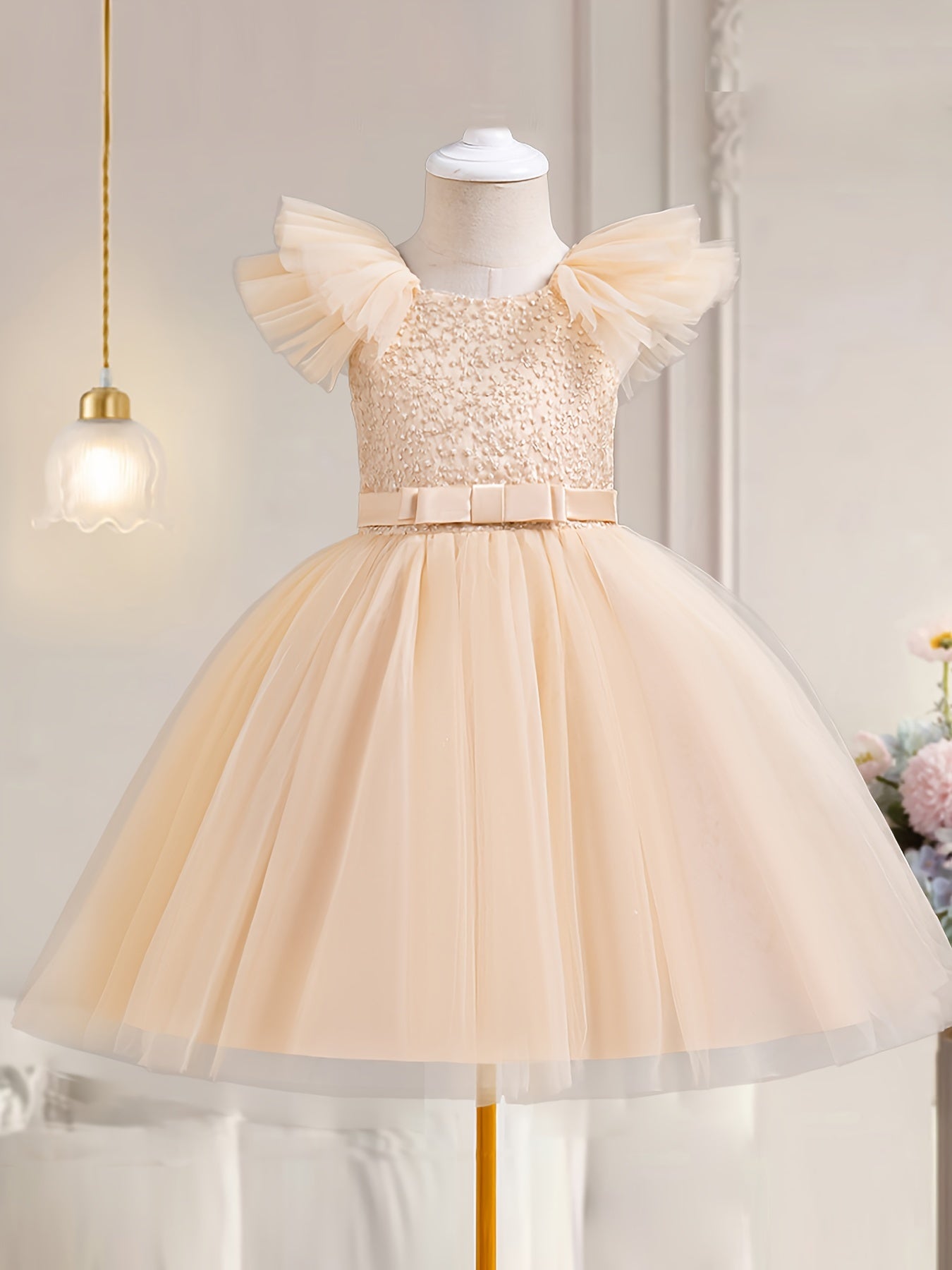 Girls Summer Tulle Tutu Party Dress for Girls with Bow Detail Suitable for Weddings and Birthdays