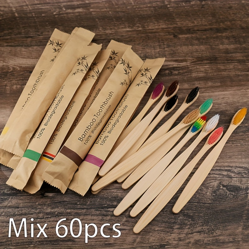 Kattalar uchun qayta ishlatiladigan bambuk tish cho'tkasi to'plami rang-barang yumshoq yog'och sayohat to'plami