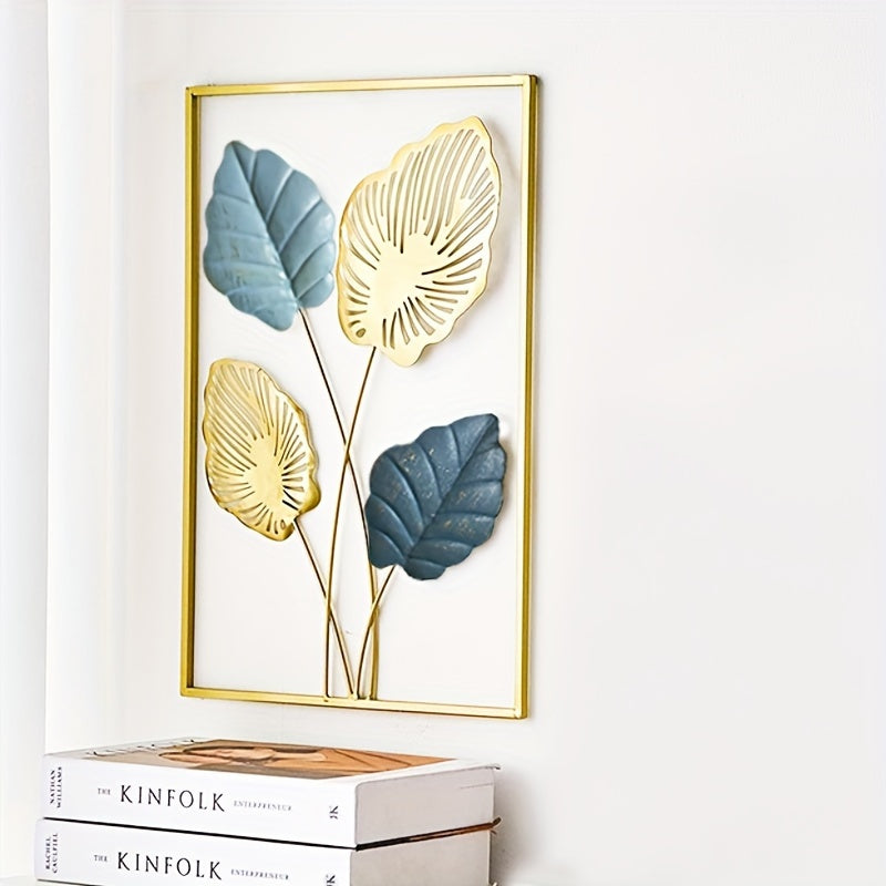 Minimalist Gold Metal Wall Decor Set 43.94x29.97cm Leaf Wall Art for Living Room Bedroom