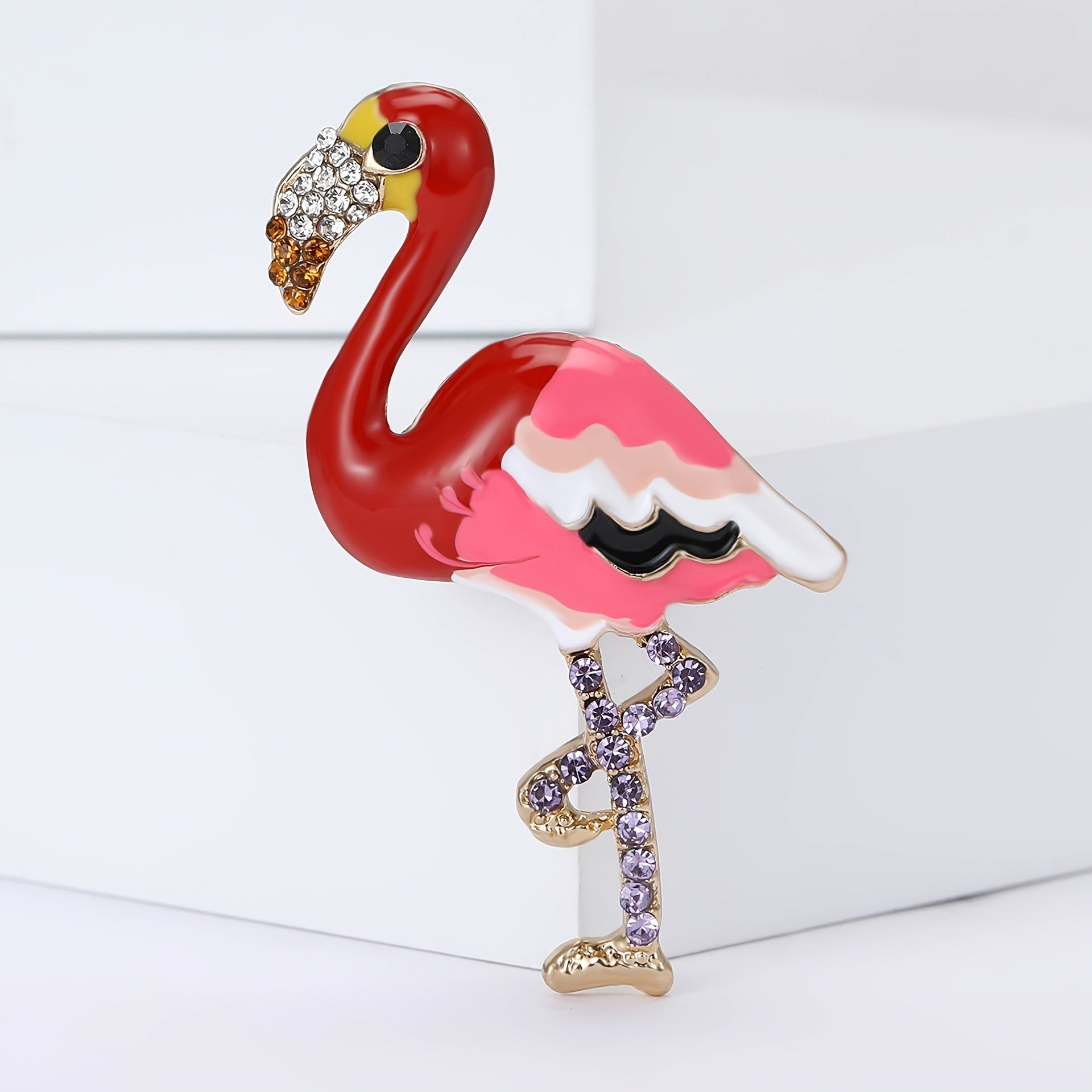 Flamingo Cartoon Brooch with Rhinestones Animal Shape Pin Jewelry