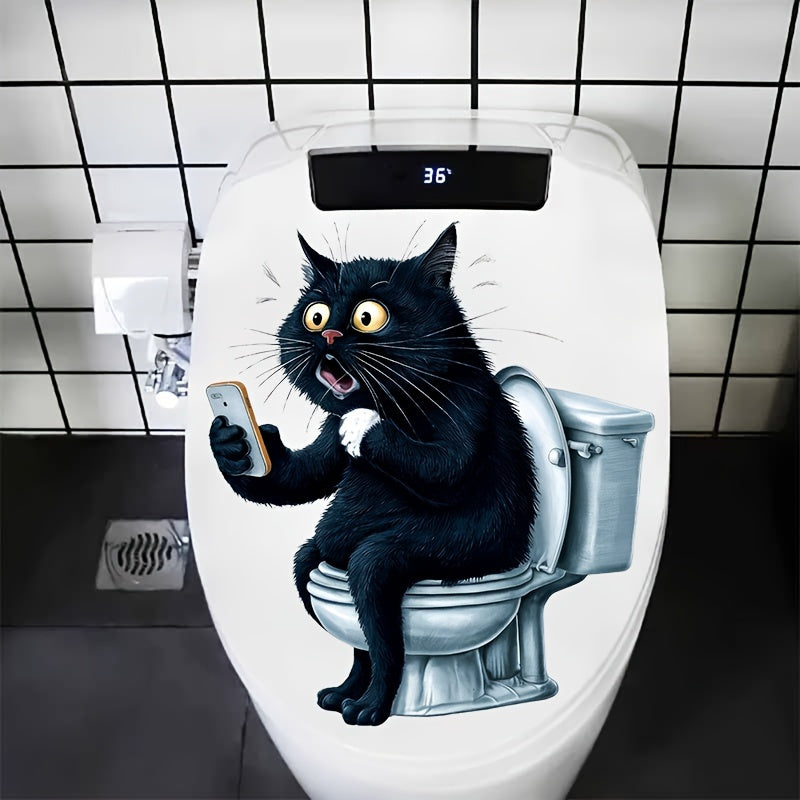 Humorous Cat Toilet Sticker Semi-Gloss Bathroom Decor
