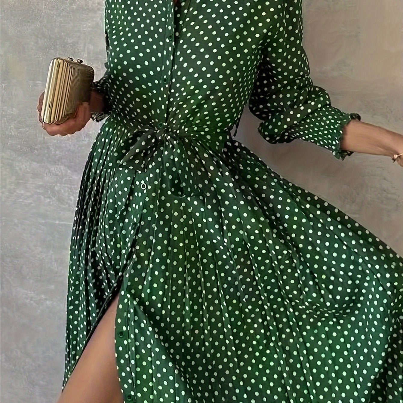 Платье с длинным рукавом в горошек для взрослых, элегантное, из тканого полиэстера, весна-осень