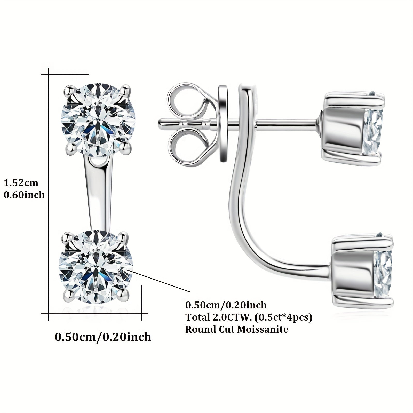 Sterling Silver Moissanite Drop Earrings with Gold Plating 4mm 2.0ct Synthetic Gift