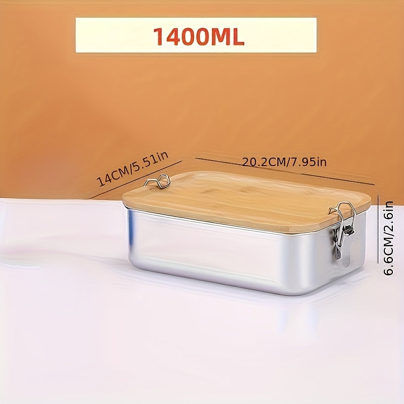 Stainless Steel Bento Box with Bamboo Lid for Lunch and Snacks