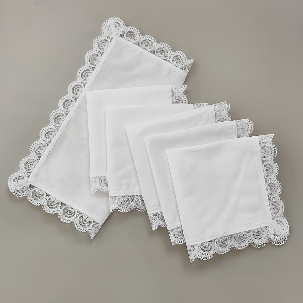 Set of 6 White Lace Trim Handkerchiefs for Wedding Decor and DIY Projects 9.8 Inches