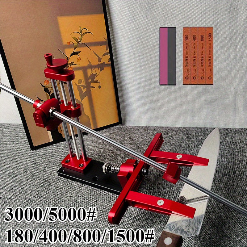 2525 Professional Fixed Angle Knife Sharpener Set with Quick Sharpening System, Adjustable Grinding Tools, Flip-Off Function for Easy Storage, Red & Black Design, Precision Grinding, Sleek