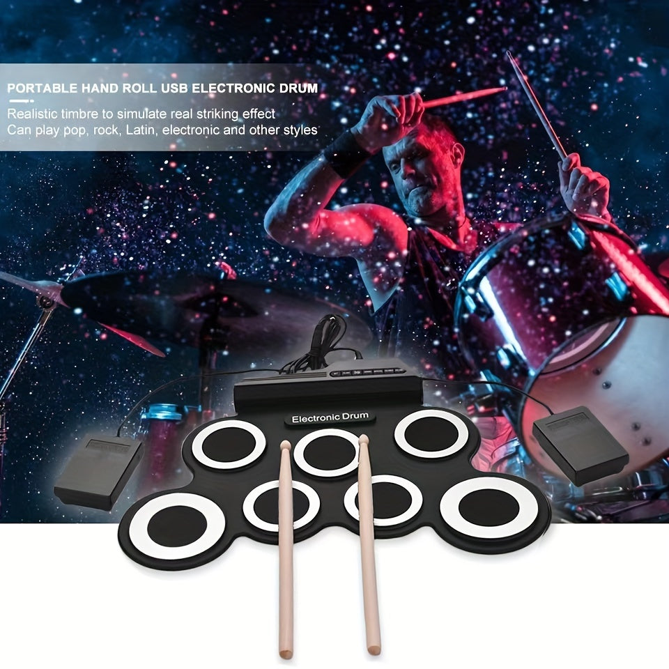 Foldable Electronic Drum Kit for Beginners with USB MIDI Output Headphone Jack and Metronome