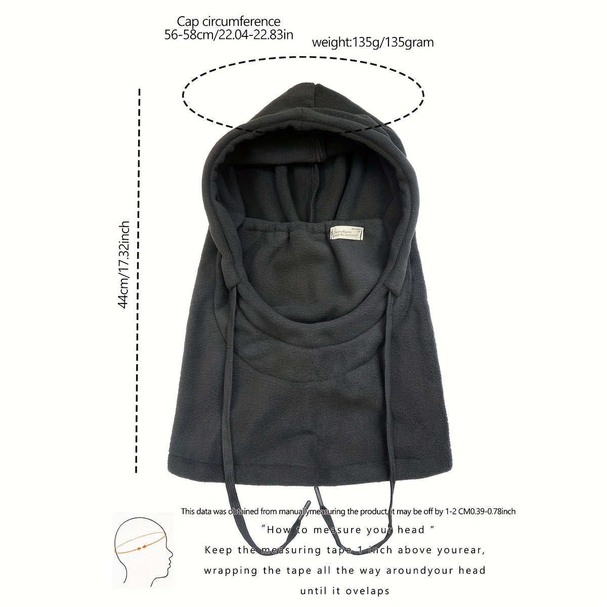 Unisex Winter Ski Mask with Drawstring Neck Gaiter Windproof Warm for Cold Weather Outdoor Activities