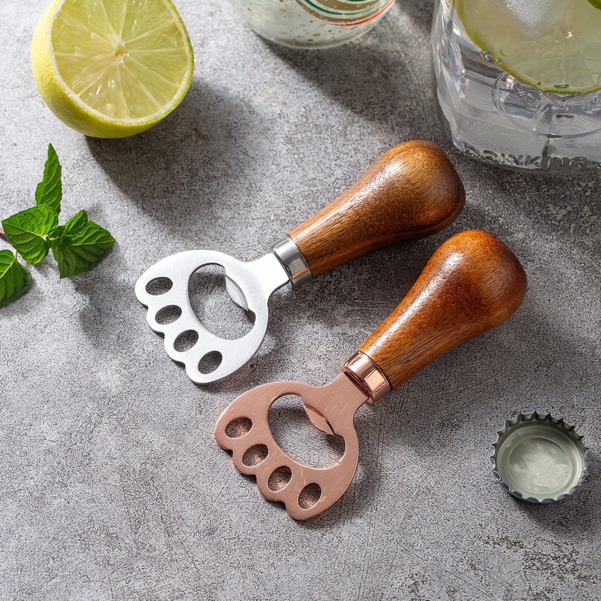 Stainless Steel Cat Claw Beer Opener with Wooden Handle