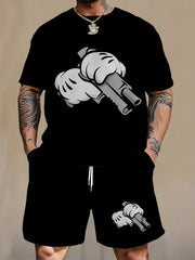 Men's Plus Size Graphic Print T-Shirt and Shorts Set for Summer Outdoor Sports