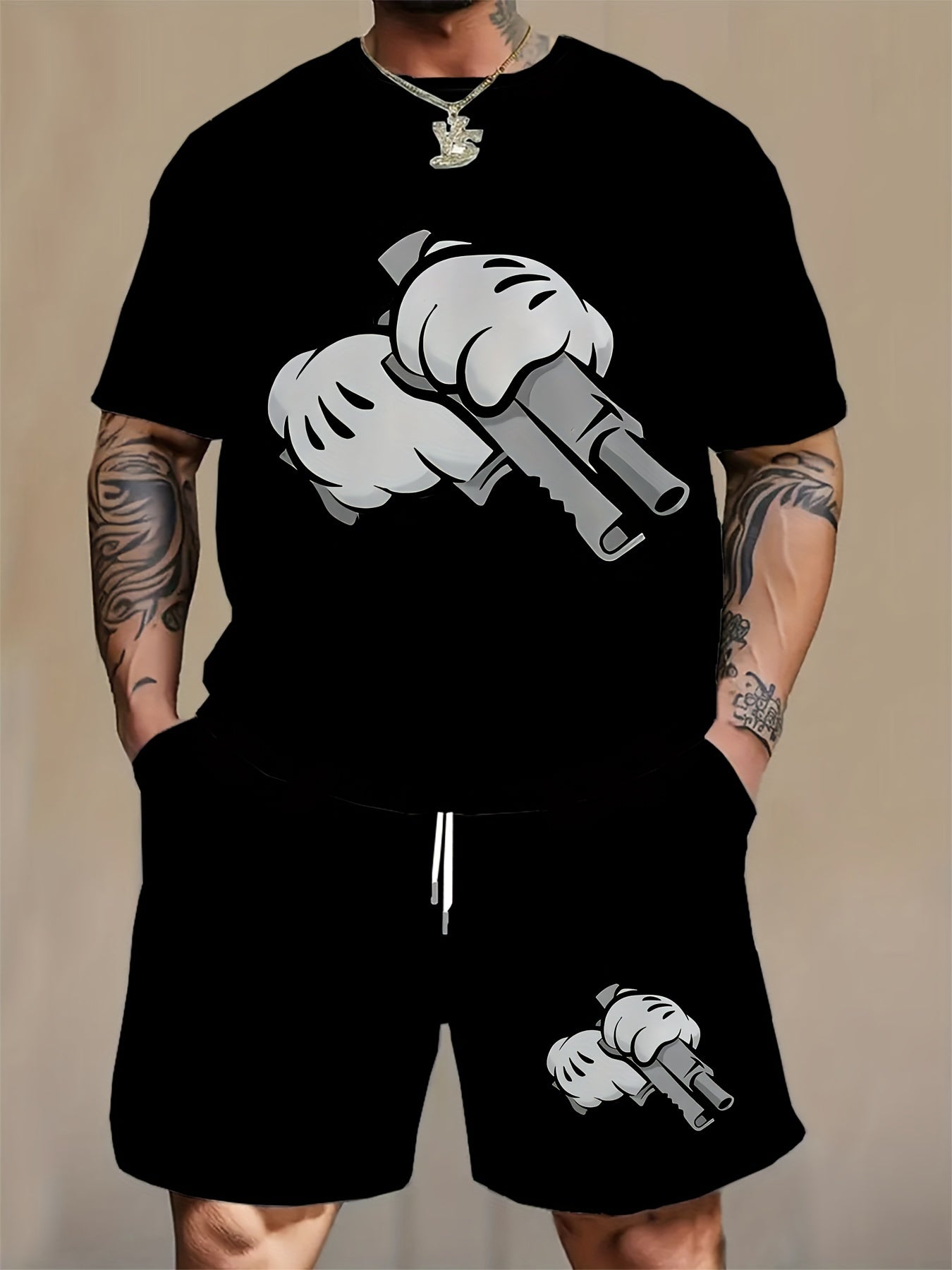 Men's Plus Size Graphic Print T-Shirt and Shorts Set for Summer Outdoor Sports