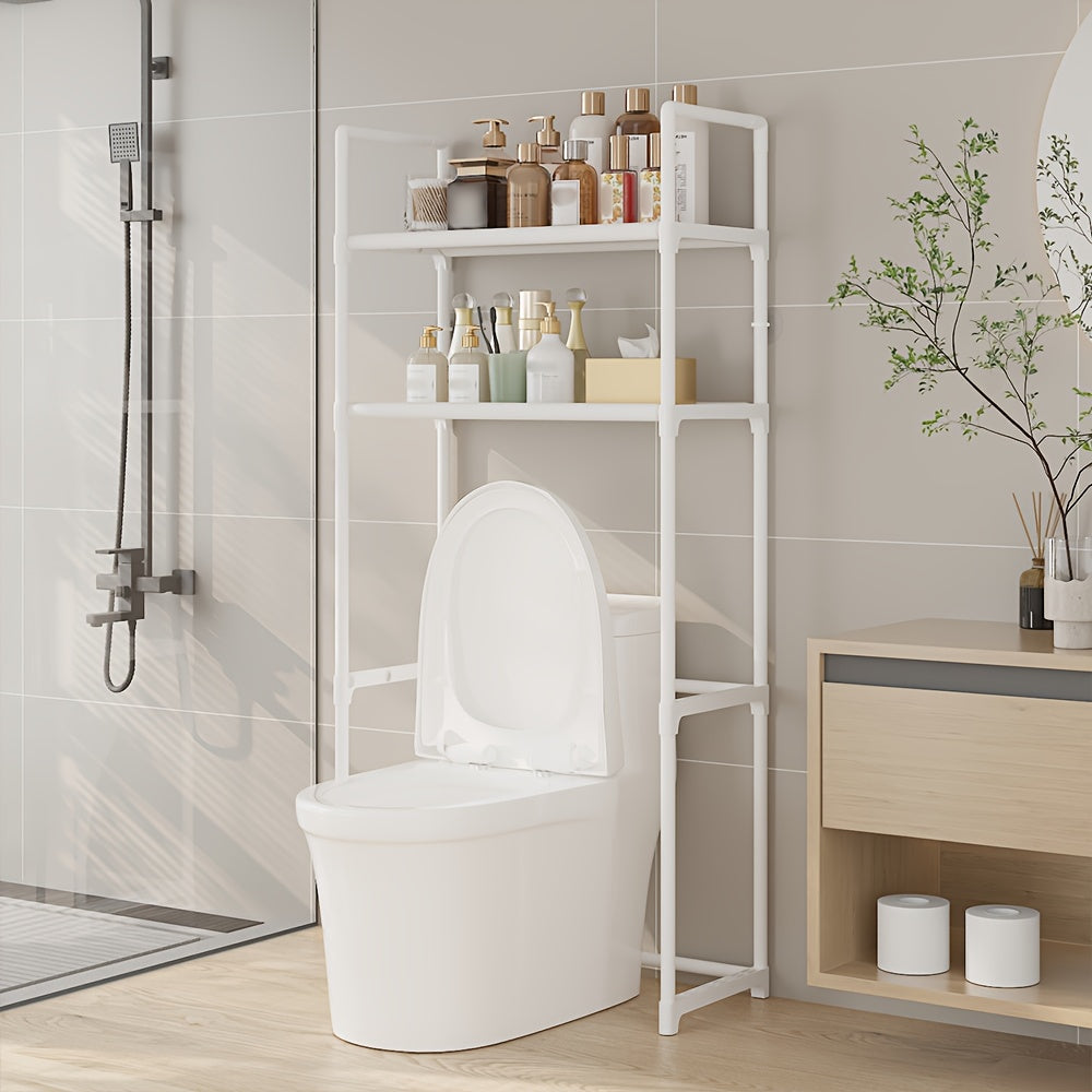 Multi-Purpose Bathroom Laundry Storage Rack Over Toilet 2 Tiers Plastic Metal