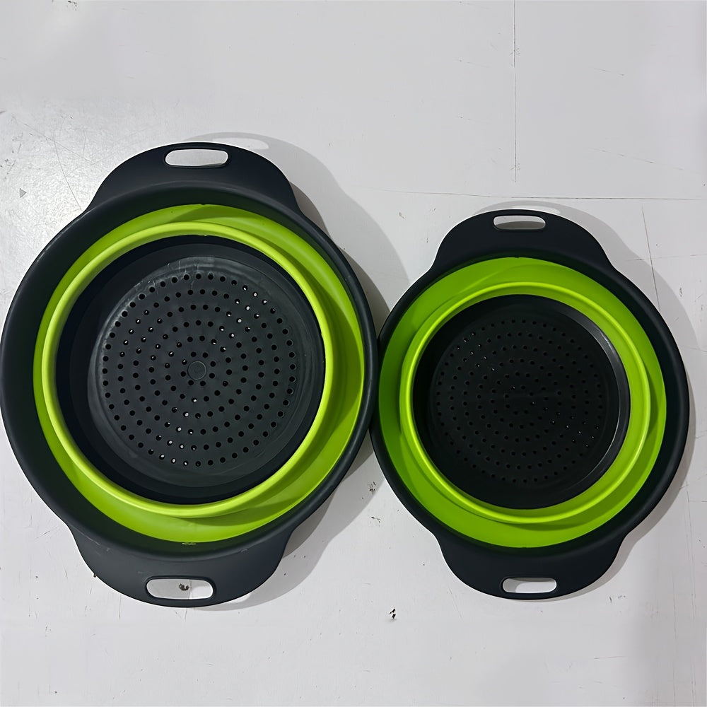 Silikon Suv Olib Tashuvchi Savatlar To'plami - 2 Ta Yumaloq Qaytariladigan Kolandlar va Lavabo Filtrlari, Oshxonada Makaron, Salat, Sabzavot va Mevalarni Suvini Olib Tashlash uchun Mukammal - Katta va Kichik O'lchamlar, Ko'p Funktsiyali Oshxona Asbobi