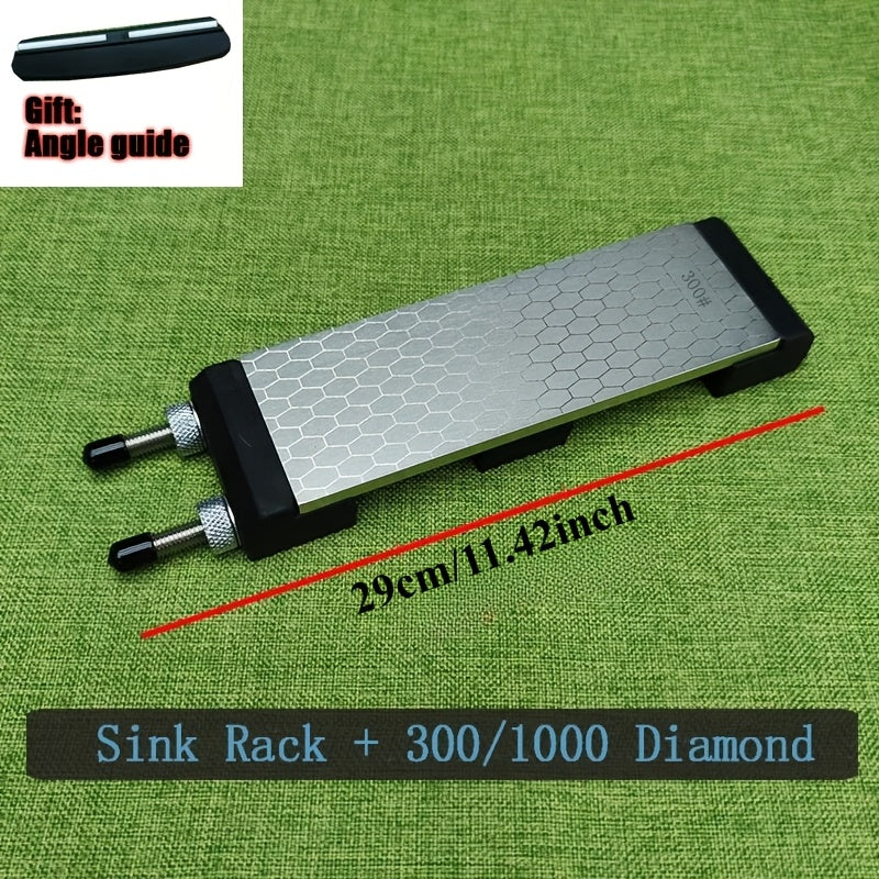 Oshxona va tashqarida foydalanish uchun olmos va qog'oz bilan qirqish asbobiga ega portativ pichoq silliqlash qurilmasi, olti burchakli naqsh va silikon asos bilan ta'minlangan.