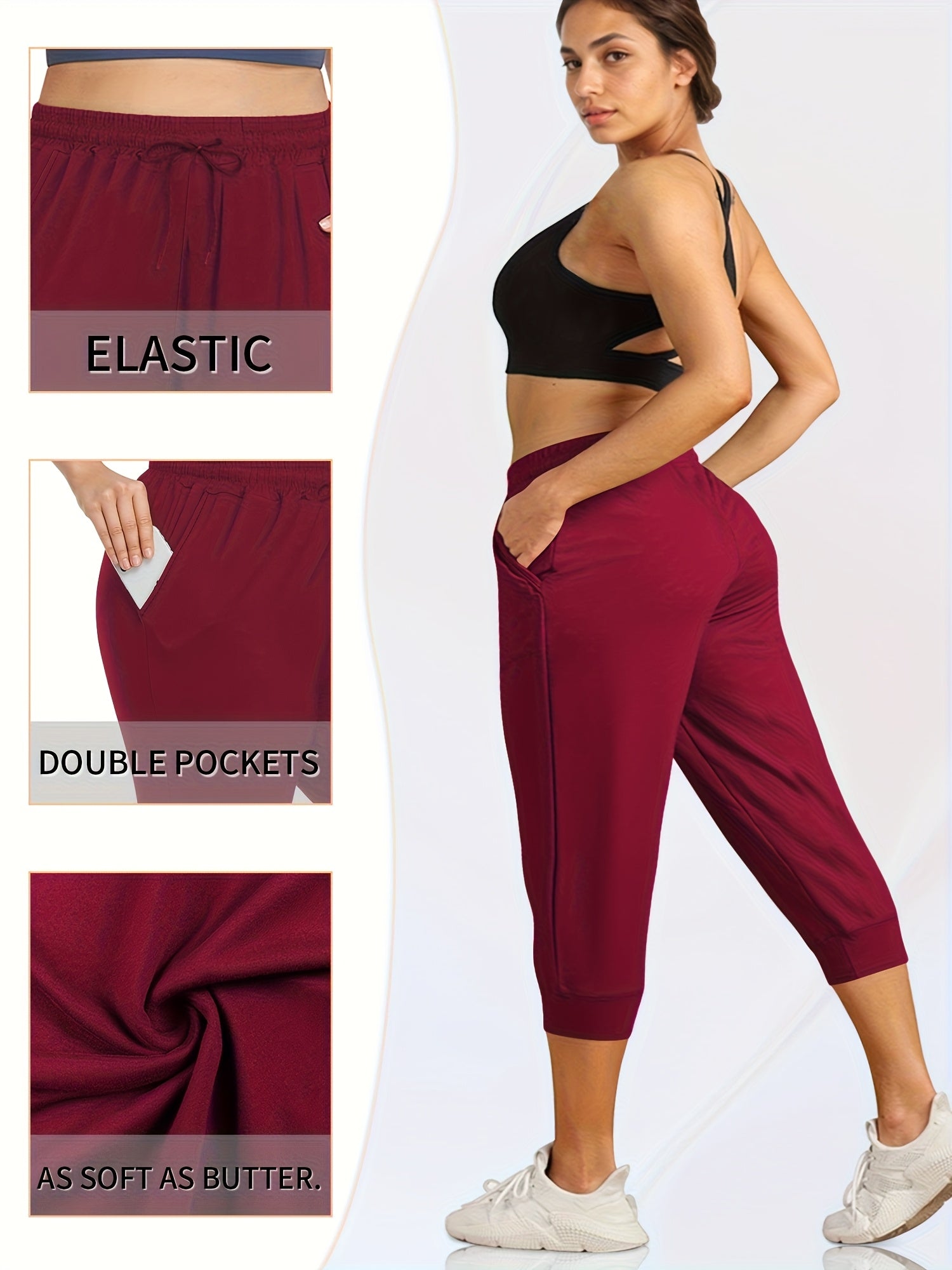 Plus Size Drawstring Side Pocket Cropped Joggers Three Pack Loose Fit Pants