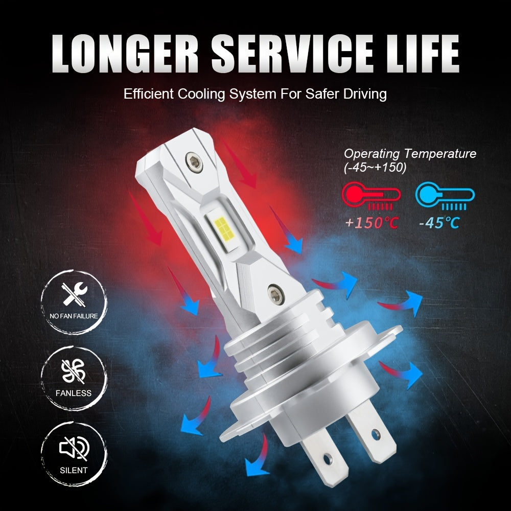 2PCS LED Headlights for Cars and Motorcycles, 18000LM, 6500K White, Mini Size