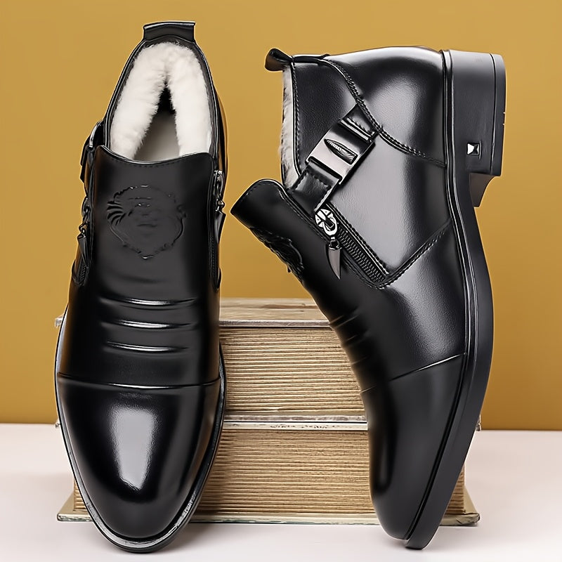 Men's Winter Ankle Boots Microfiber Synthetic Leather Solid Color Slip-On Zipper Casual Street Business