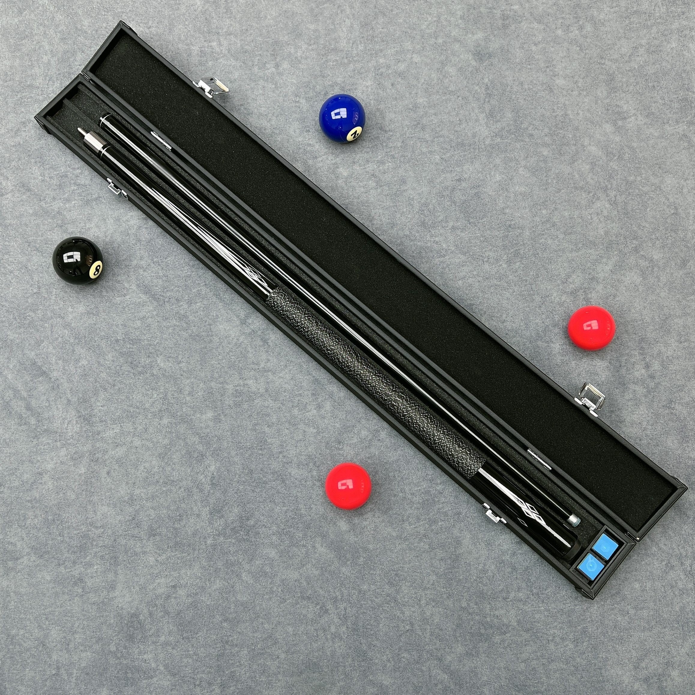 Billiard Cue Set with Carbon Forearm Non-Slip Grip and Cue Box 146cm Black