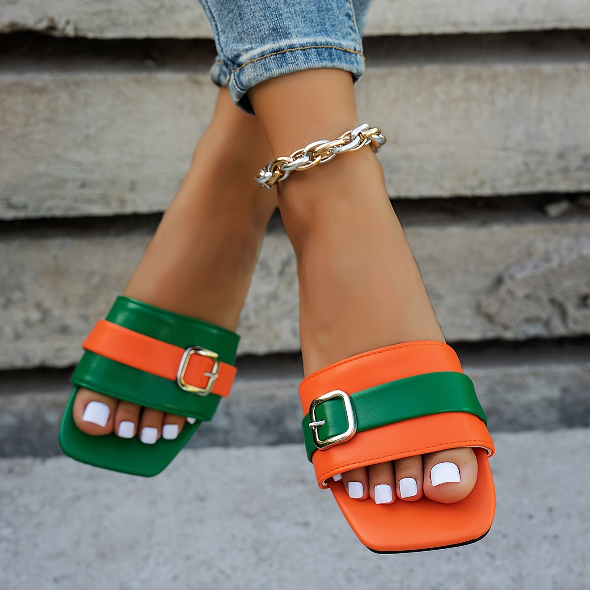 Women’s Solid Color Slip-On Flat Sandals Casual Vacation Rubber Soles