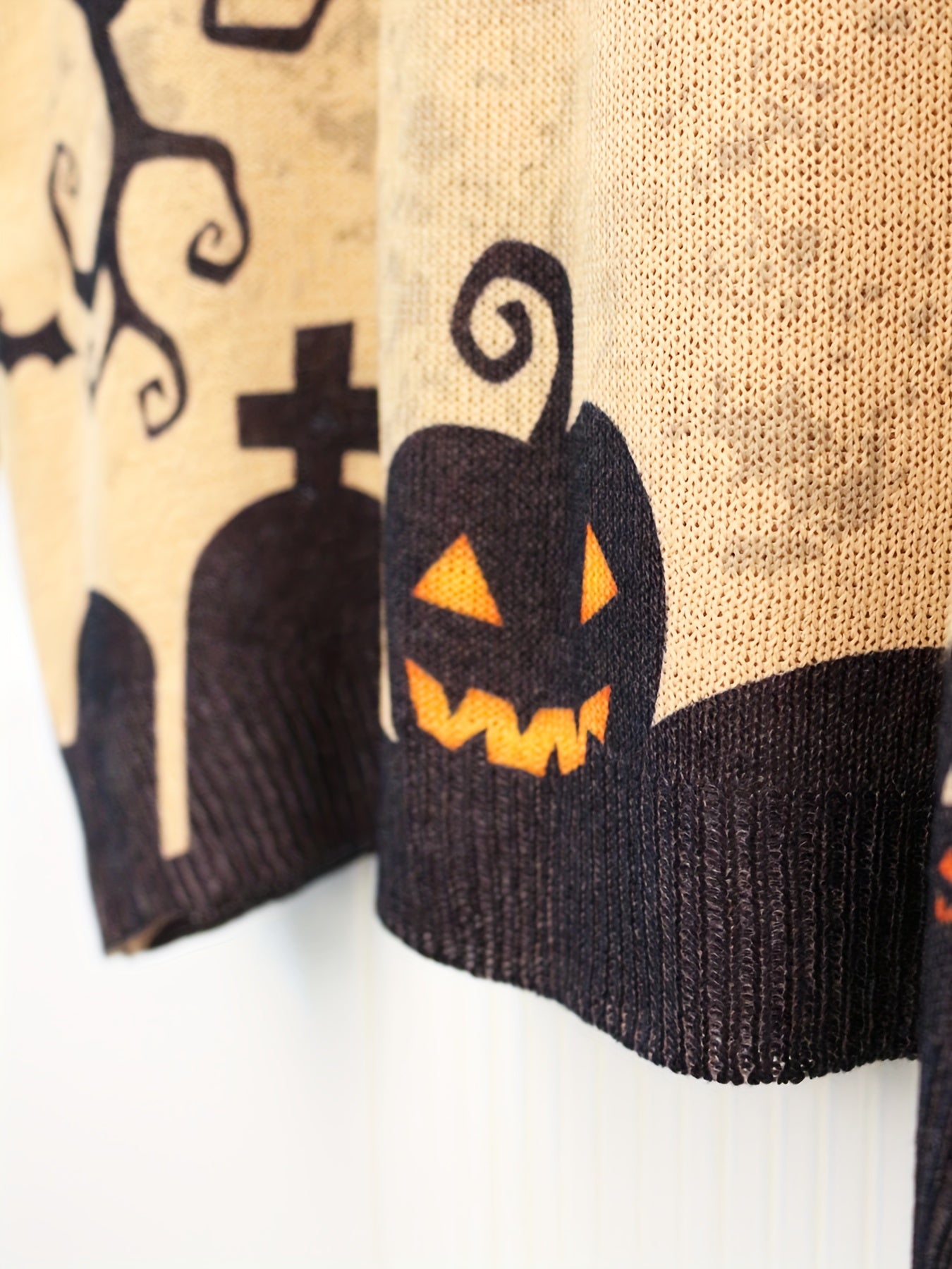 Plus Size Pumpkin Pattern Knitted Pullover Women’s Casual Crew Neck Sweater