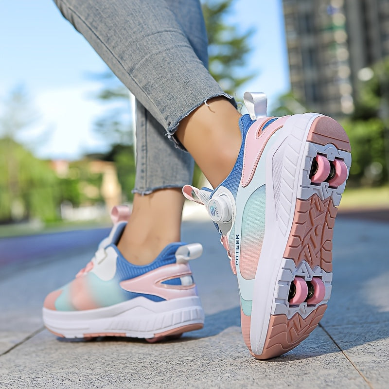 Kids Roller Skates for Boys and Girls All-Season Stripes Low Top PU and Fabric