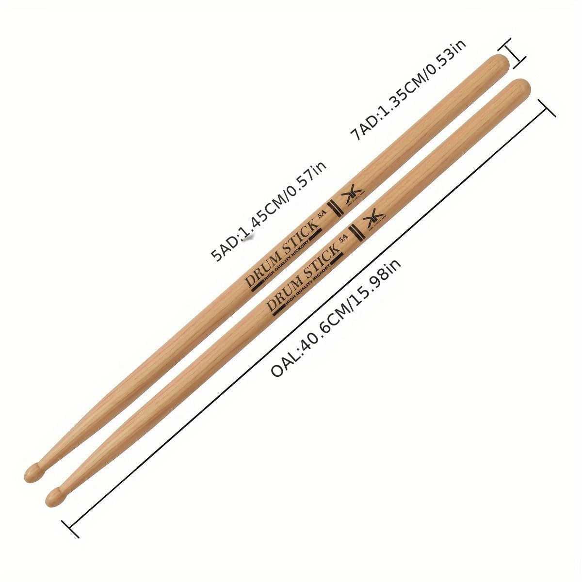 5A Hickory Drumsticks Uncharged Pair Durable Practice Jazz
