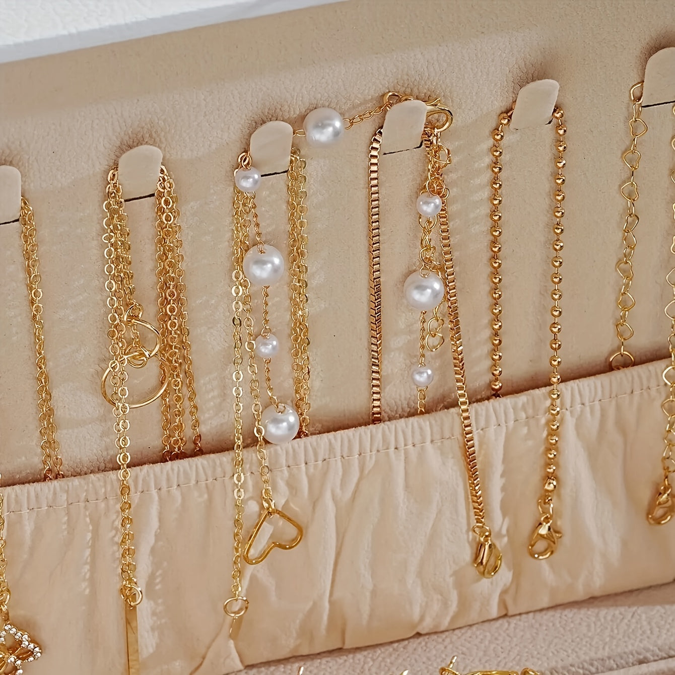 Women's Gold and Pearl Jewelry Set with Stud Earrings Necklaces Rings and Bracelets