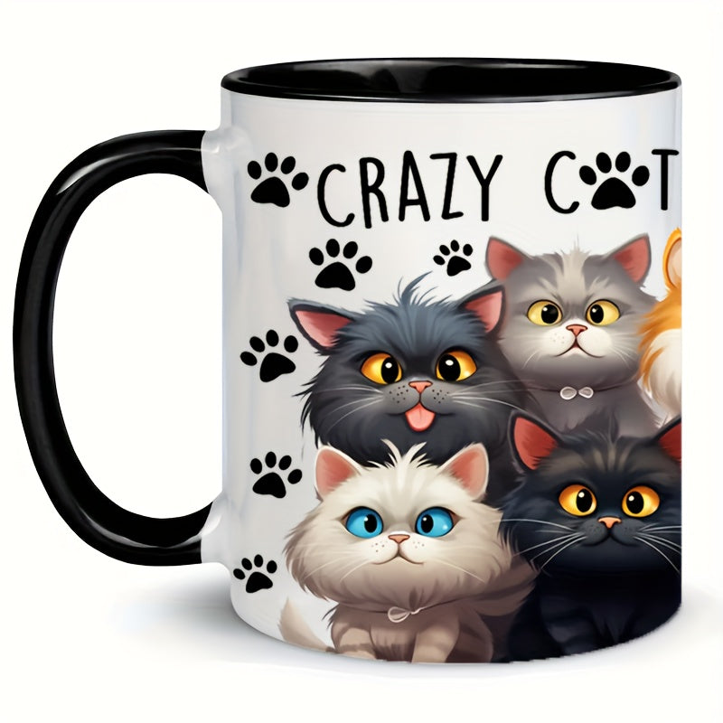 11oz Ceramic Coffee Mug with Cartoon Cats Insulated Microwave Safe Gift for Cat Lovers