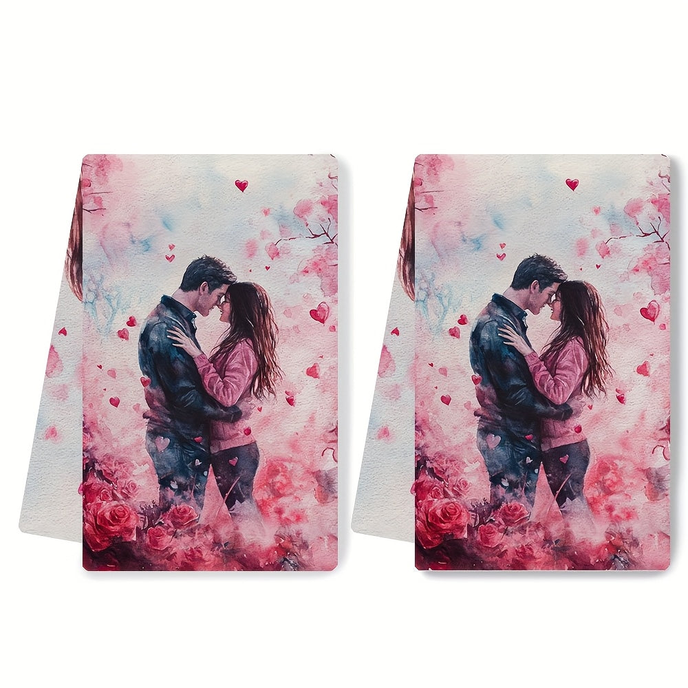 Set of 2 Soft Kitchen Towels Cherry Blossom Heart Design 40x60cm Absorbent