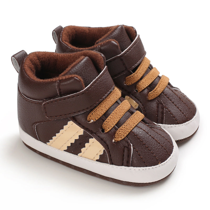 Infant Boys Non-Slip Striped Crib Shoes with Embroidered Moire Pattern