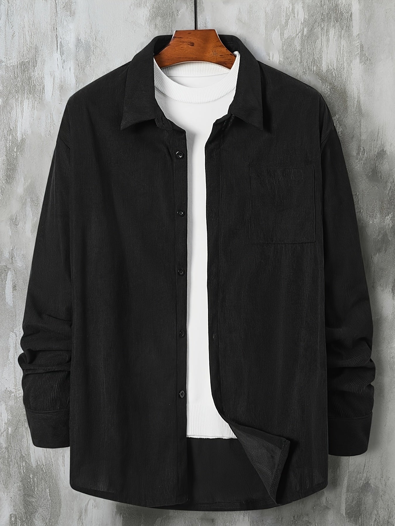 Men's Casual Solid Color Polyester Woven Lapel Shirt