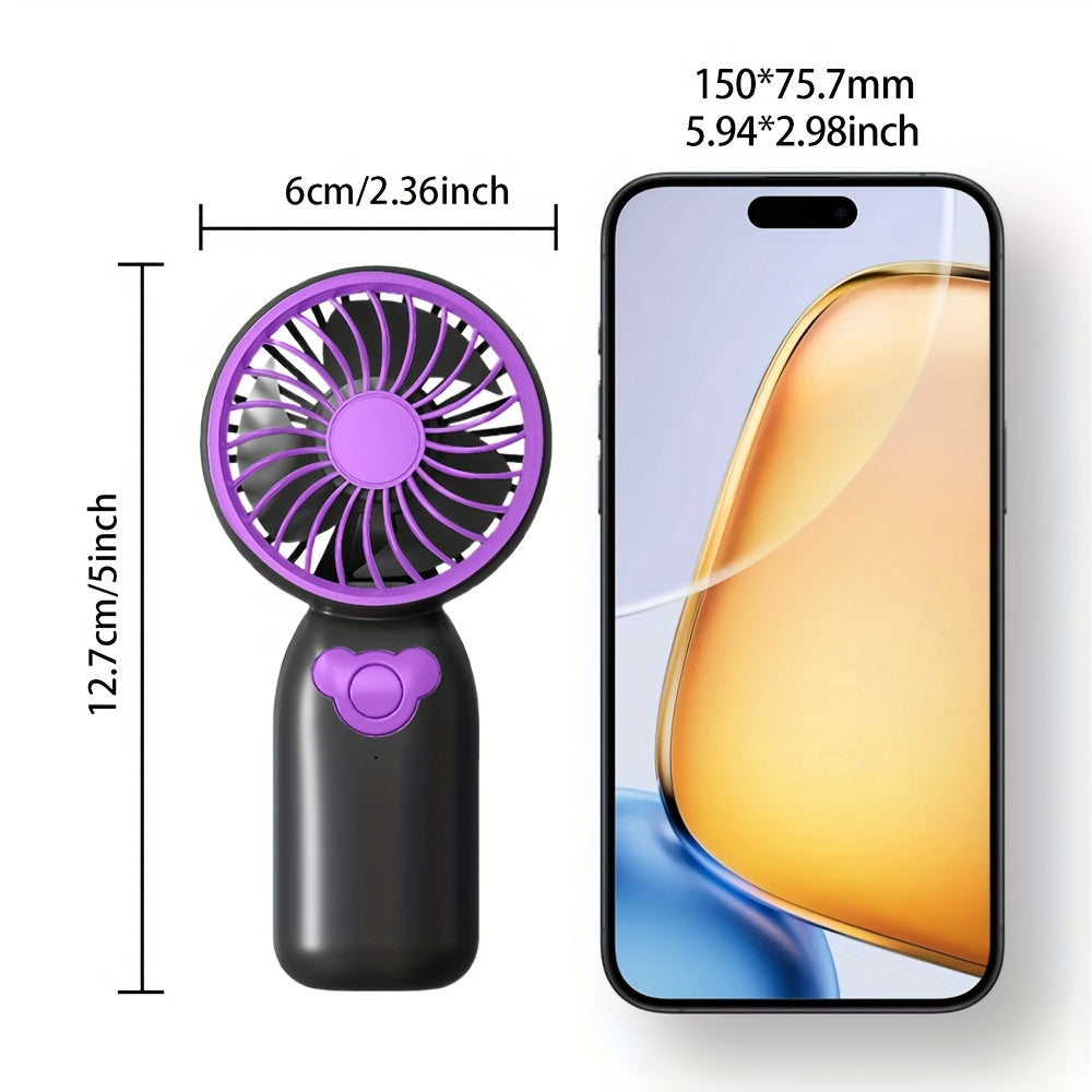 Мини-вентилятор с перезаряжаемой батареей USB с 3 скоростями, аккумулятор 500 мАч, носимый для офиса, на улице, в путешествиях, черный, фиолетовый